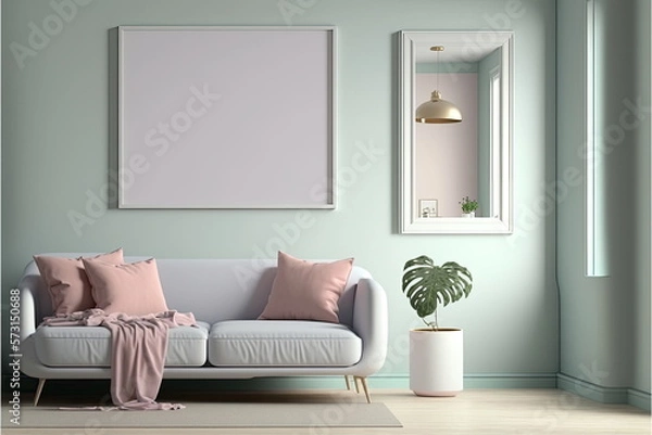 Fototapeta blank photo frame in kitchen minimalist design,pastel colour palette, Made by AI,Artificial intelligence