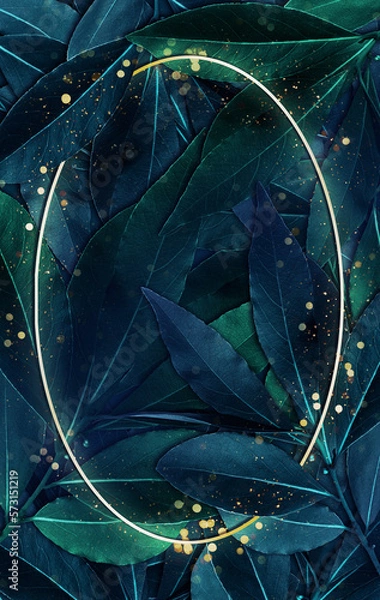Fototapeta leaf background Gold frame and bokeh. Fantasy leaves 3d illustration