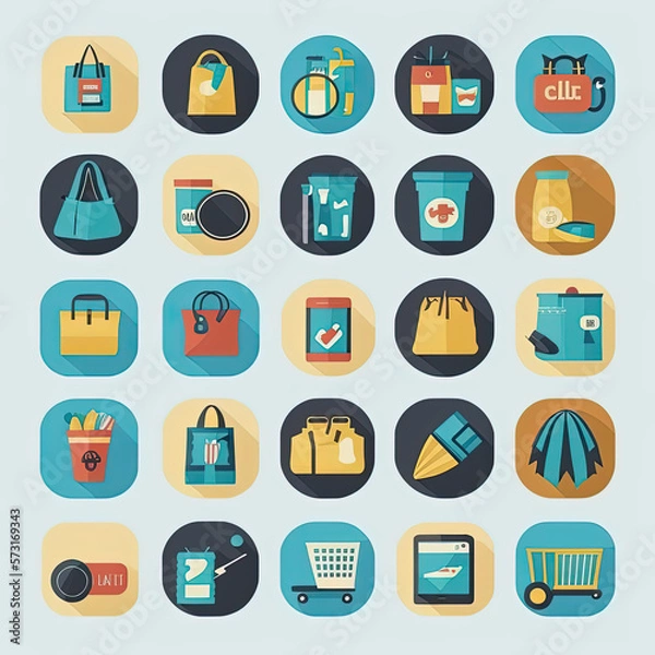 Fototapeta flat icons set shopping mall vector illustrations , generative artificial intelligence