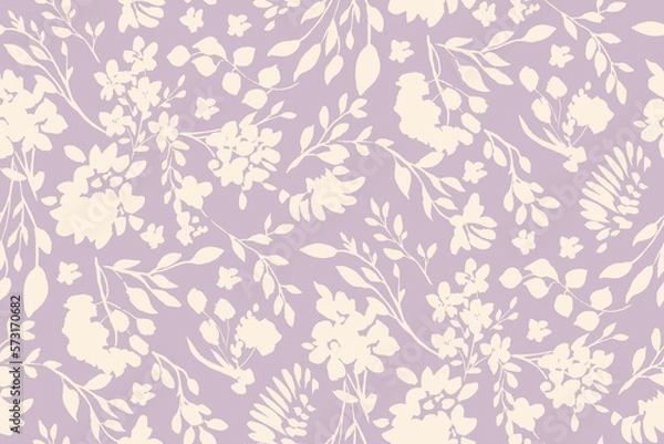 Fototapeta bicolor contour silhouette seamless pattern with flowers and leaves. Abstract floral spring, summer pattern.