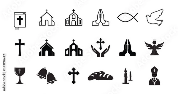 Fototapeta Christianity vector icon set. Religion signs icon vector design. Catholic church icons set vector. Designed for web and app design interfaces.