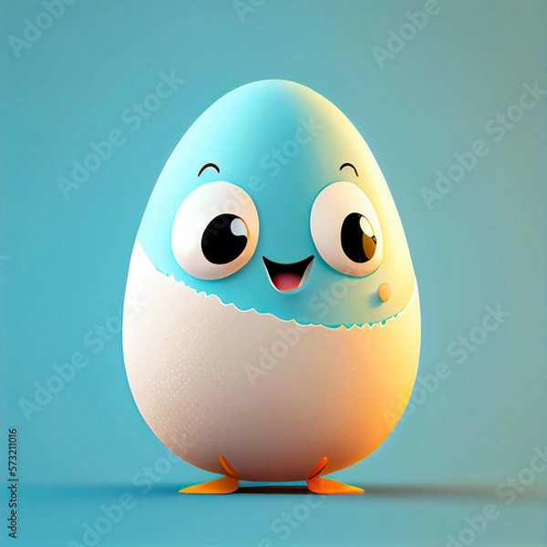 Obraz Happy egg character with face. Cartoon illustration. AI Generative