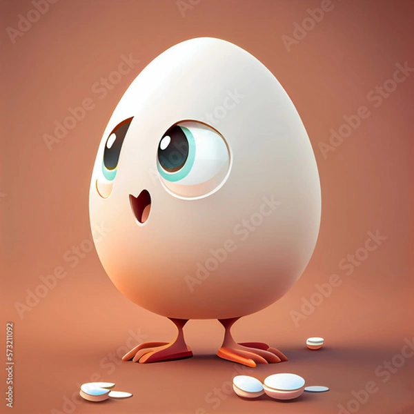 Obraz Happy egg character with face. Cartoon illustration. AI Generative