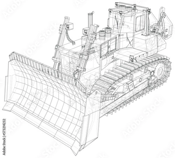 Obraz Building bulldozer illustration vector. Wire-frame line isolated. Vector rendering of 3d