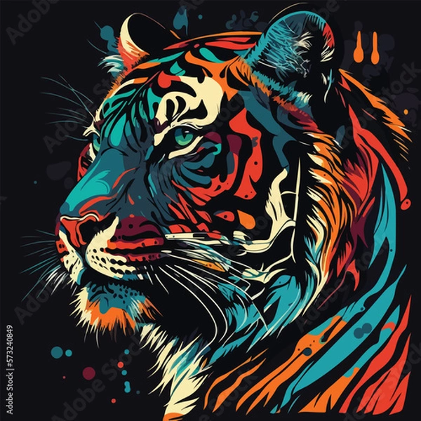 Obraz Vector colorful tiger in pop art style flat illustration