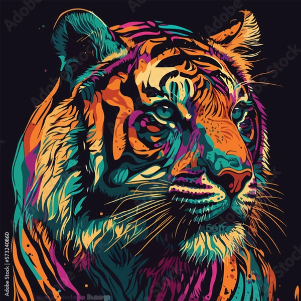 Obraz Vector colorful tiger in pop art style flat illustration