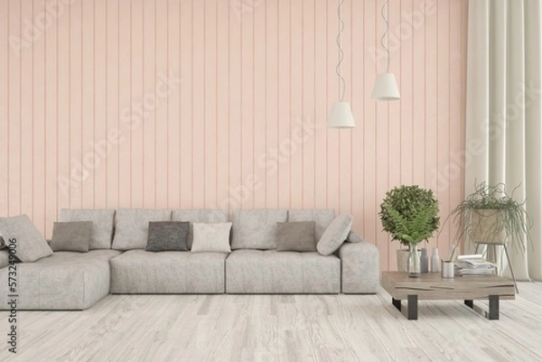 Obraz Pink scandinavian interior design with sofa. 3D illustration