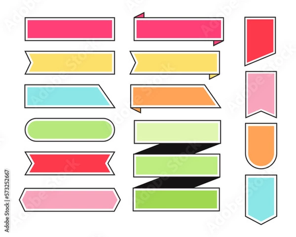 Fototapeta Multi colors ribbons set and label in different styles.