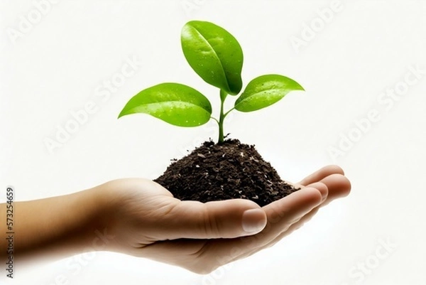 Fototapeta Plant with ground pile in the hands. Generative AI