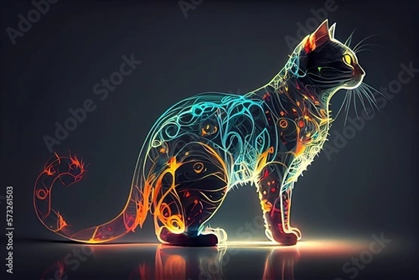 Obraz Cute cat with neon lines. Generative AI.