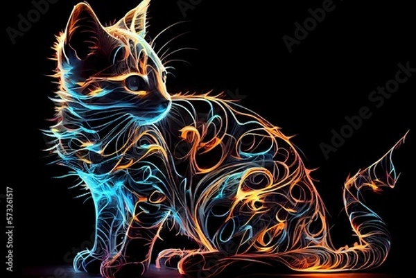 Obraz Cute cat with neon lines. Generative AI.