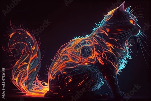 Obraz Cute cat with neon lines. Generative AI.