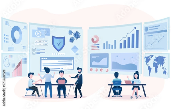 Fototapeta Businessman meeting virtually through an online platform to discuss the latest global market trends, especially in the stock market, such as investment strategies, risk assessment market volatility.