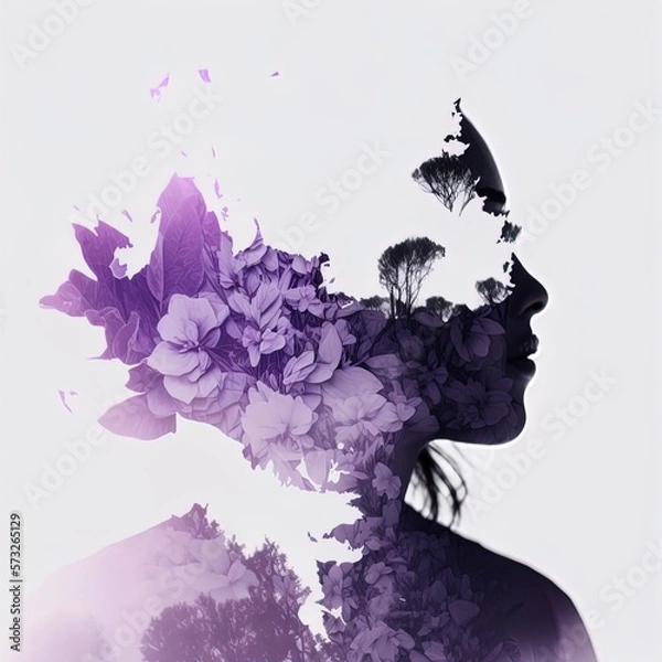 Obraz Surreal double exposure image of woman and flowers. Great for ads, book covers, posters and more.