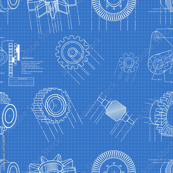 Fototapeta blueprint gears seamless