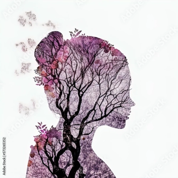 Obraz Surreal double exposure image of woman and flowers. Great for ads, book covers, posters and more.