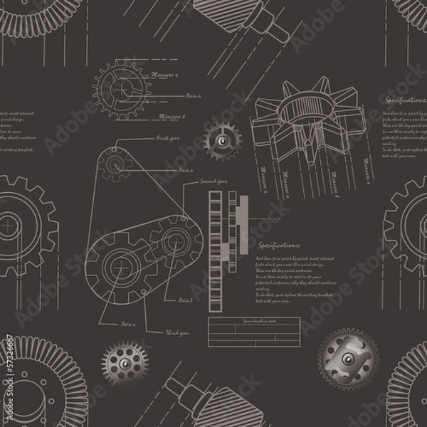 Fototapeta gears seamless pattern