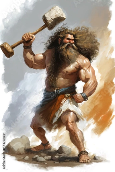 Obraz An aggressive caveman. Made with Generative AI.