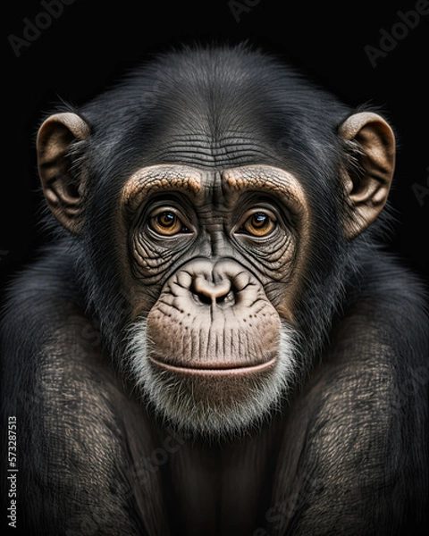 Fototapeta Generated photorealistic upright portrait of a chimpanzee
