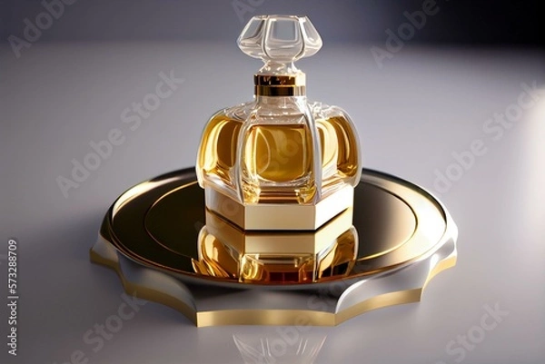 Fototapeta Perfume bottle in the middle of a plate stand, cinematic lighting, AI Generated