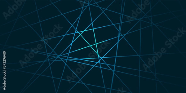 Fototapeta Abstract blue random chaotic liens with many squares and triangles shape on blue background. Geometric lines background. Abstract banner design background. Vector illustration.
