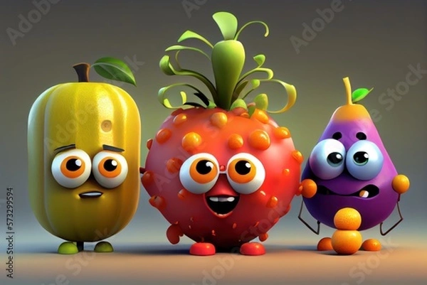 Fototapeta Cute Cartoon Fruit Characters. Created with Generative AI Technology