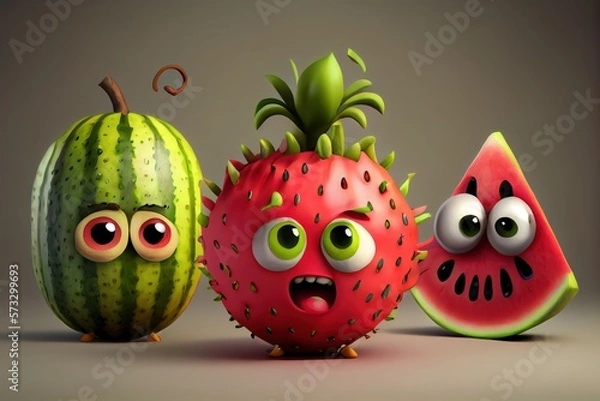Fototapeta Cute Cartoon Fruit Characters. Created with Generative AI Technology