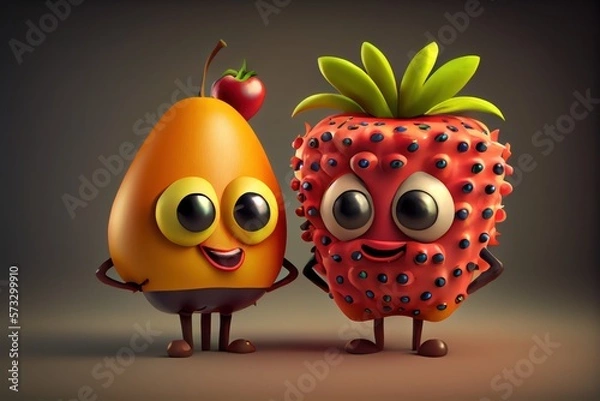 Fototapeta Cute Cartoon Fruit Characters. Created with Generative AI Technology