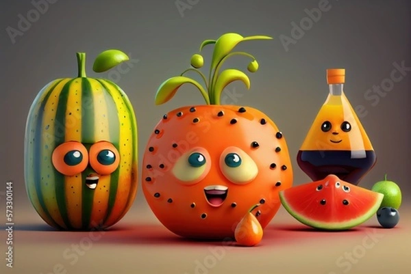 Fototapeta Cute Cartoon Fruit Characters. Created with Generative AI Technology