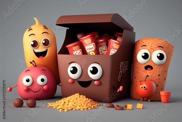 Fototapeta Cute Cartoon Food Characters. Created with Generative AI Technology