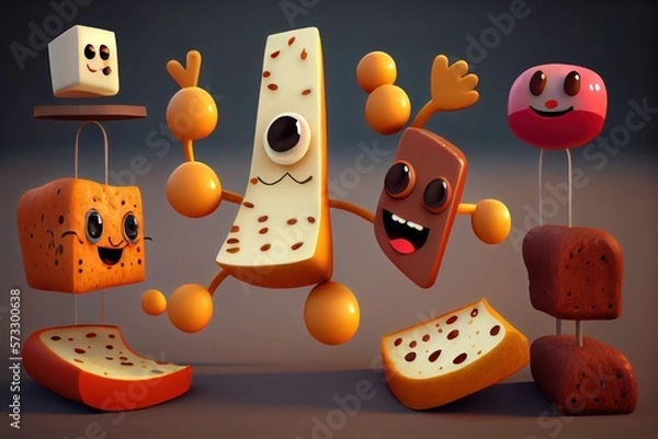 Fototapeta Cute Cartoon Food Characters. Created with Generative AI Technology