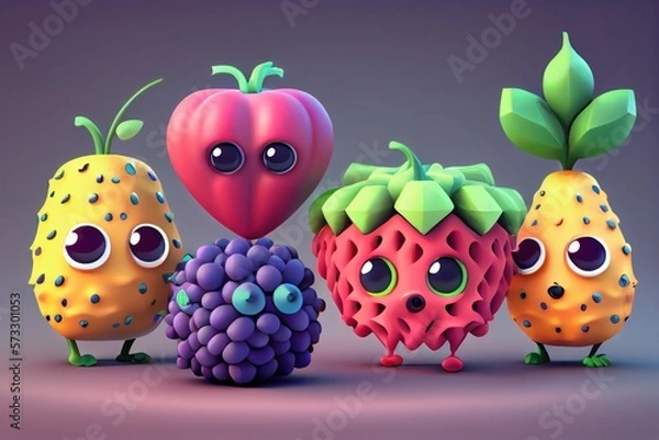 Fototapeta Cute Cartoon Fruit Characters. Created with Generative AI Technology