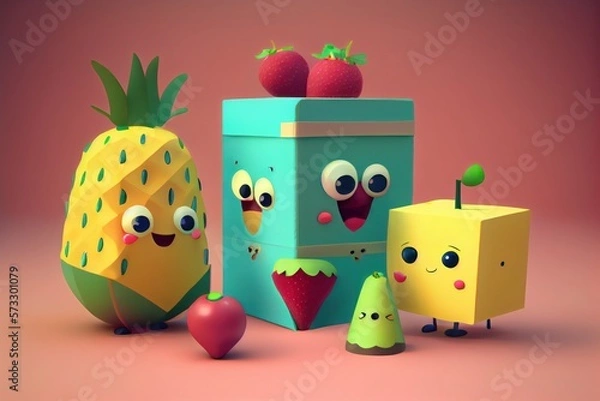 Fototapeta Cute Cartoon Fruit Characters. Created with Generative AI Technology