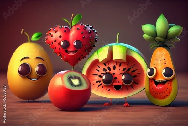 Fototapeta Cute Cartoon Fruit Characters. Created with Generative AI Technology