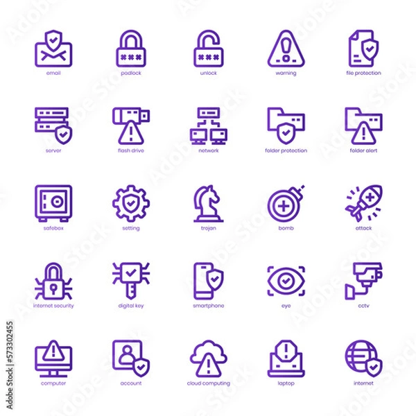 Obraz Internet Security icon pack for your website design, logo, app, and user interface. Internet Security icon basic line gradient design. Vector graphics illustration and editable stroke.