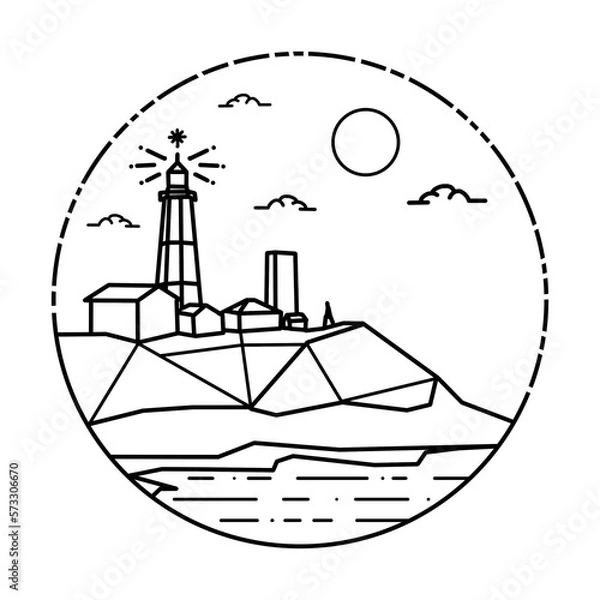 Fototapeta Long Island Lighthouse line art drawing, Montauk Point Lighthouse New York