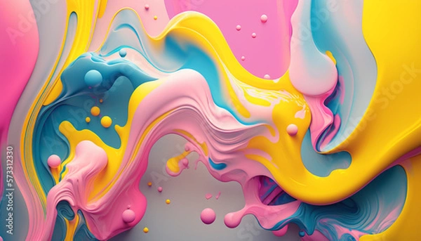 Fototapeta Fluid color abstract background, pink, yellow, blue, modern energetic backdrop for graphic design or trendy website layout. Generative AI.