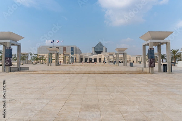 Obraz entrance of the Museum of Civilization in Cairo, on a sunny day.