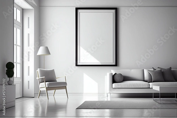 Fototapeta Blank frame on a wall in a modern minimalist living room. generative AI