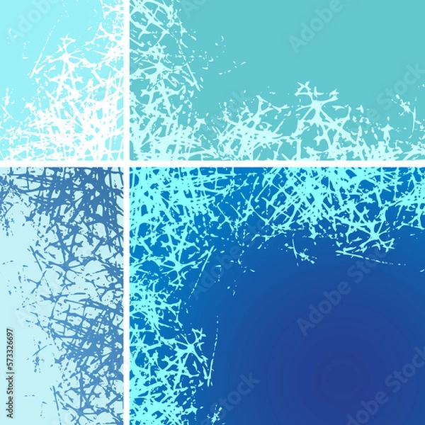 Fototapeta Set of ice crystals border with frosted patterns on freeze winter window. Holiday design frames. Jpeg illustration