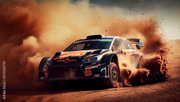 Obraz Rally car on dirt track, generative ai