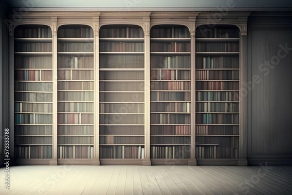 Obraz bookcase in empty room - generative ai