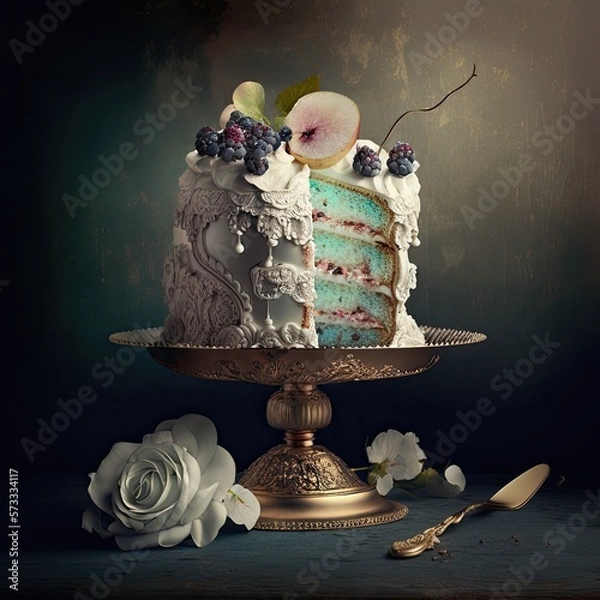 Fototapeta Elegant Fancy Decorated Cake - Generative AI