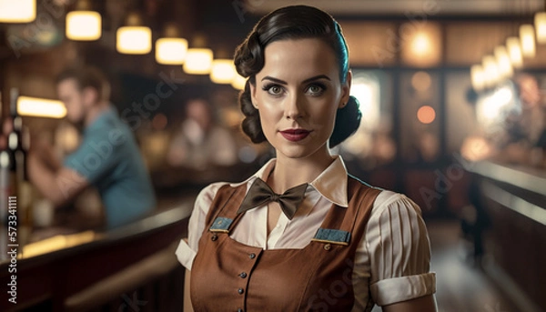Fototapeta Waitress posing in a bar.