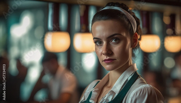 Fototapeta Waitress posing in a bar.