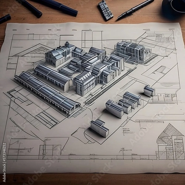 Fototapeta blueprint and tools of a building estate