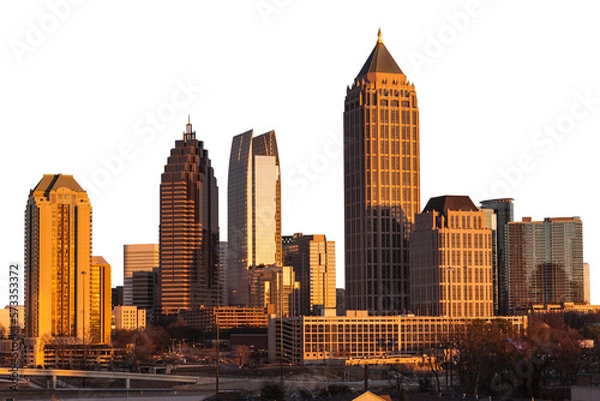 Fototapeta Atlanta Georgia skyline in sunset light with cut out sky.