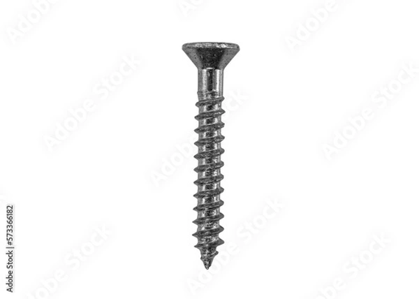 Fototapeta Shiny little zinc screw isolated macro with cut out background.