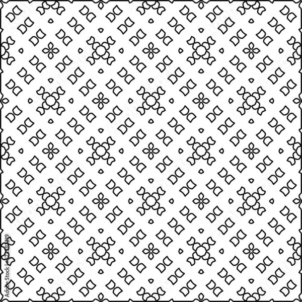 Fototapeta  Monochrome ornamental texture with smooth linear shapes, zigzag lines, lace pattern.Abstract geometric black and white pattern for web page, textures, card, poster, fabric, textile.