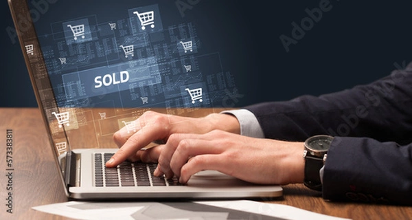 Fototapeta Businessman working on laptop concept